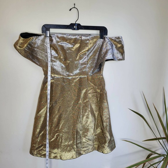 Sandro Metallic Off-the-Shoulder A-line Mini Dress - Gold - Picture 13 of 13